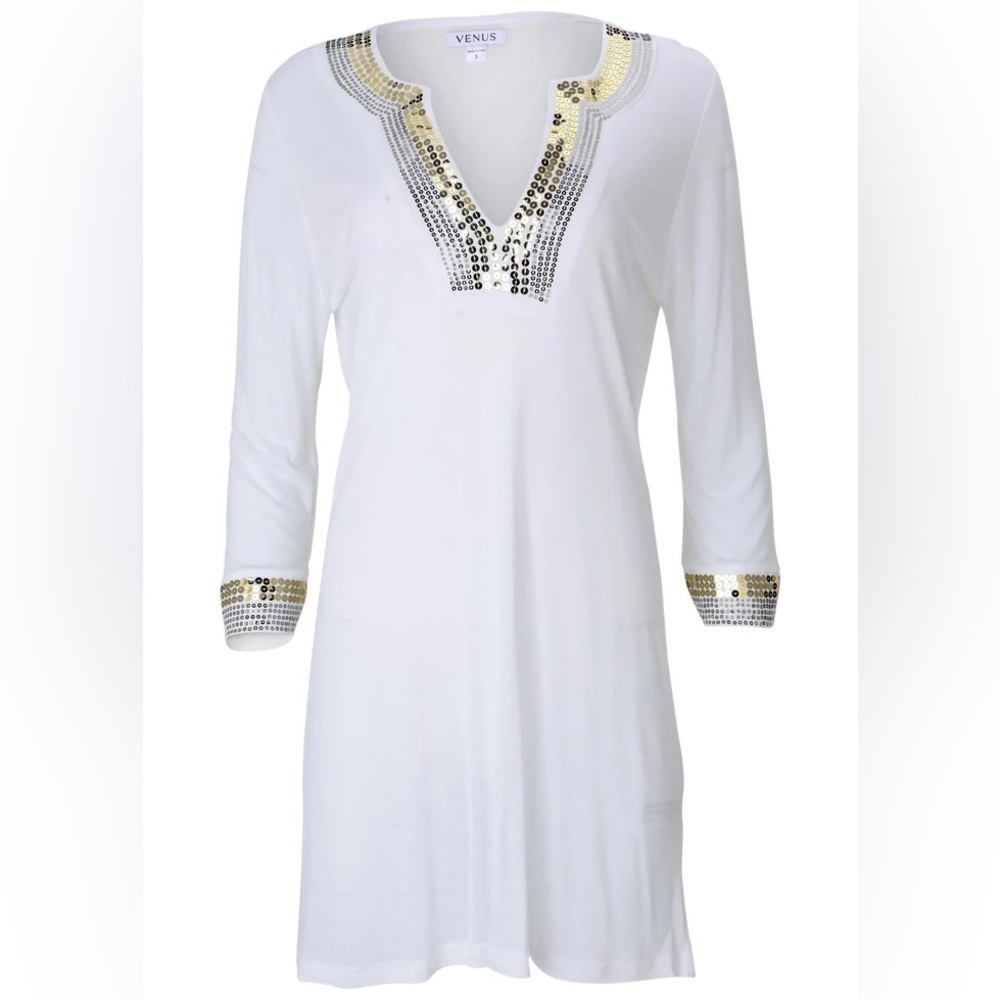 VENUS White Silver Embellished Tunic 3/4 Sleeve Medium NWOT - Picture 14 of 14